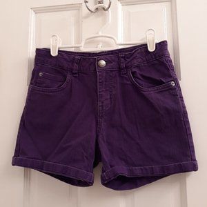 Purple denim shorts